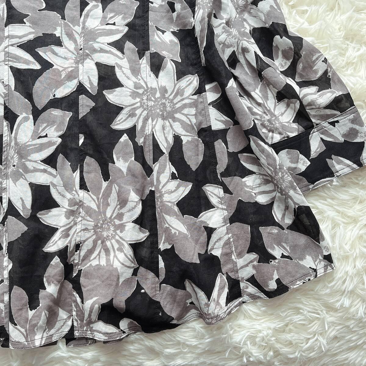 ② 日本製 ラピーヌ LAPINE BLANCHE 総柄 花柄 襟 シャツ チュニック オーバー 大きいサイズ 40の画像7