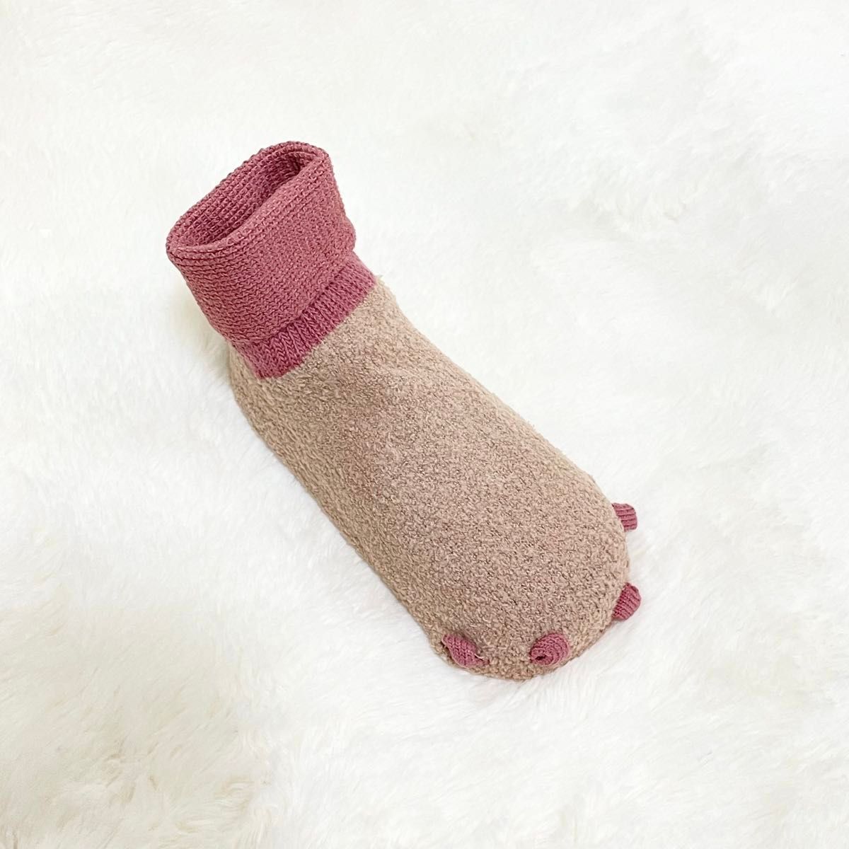 【新品】ベビーソックス　靴下　恐竜　紫ピンク2足セット　Lサイズ　6ヶ月〜　ふわふわ　かわいい