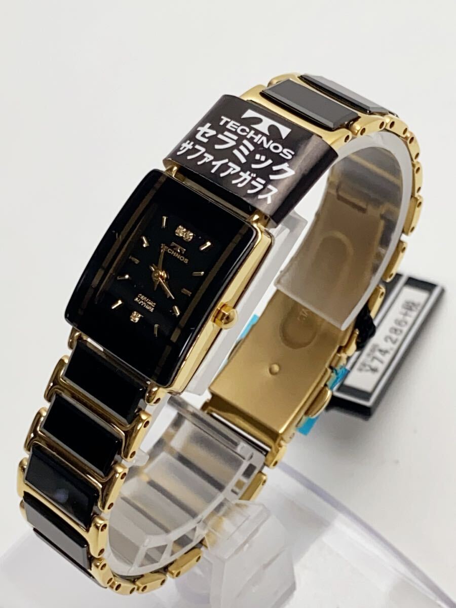 T986 新品 テクノス TECHNOS 腕時計 T9796GB セラミック サファイアガラス クオーツ スクエア レディース 定価81,715円_画像4