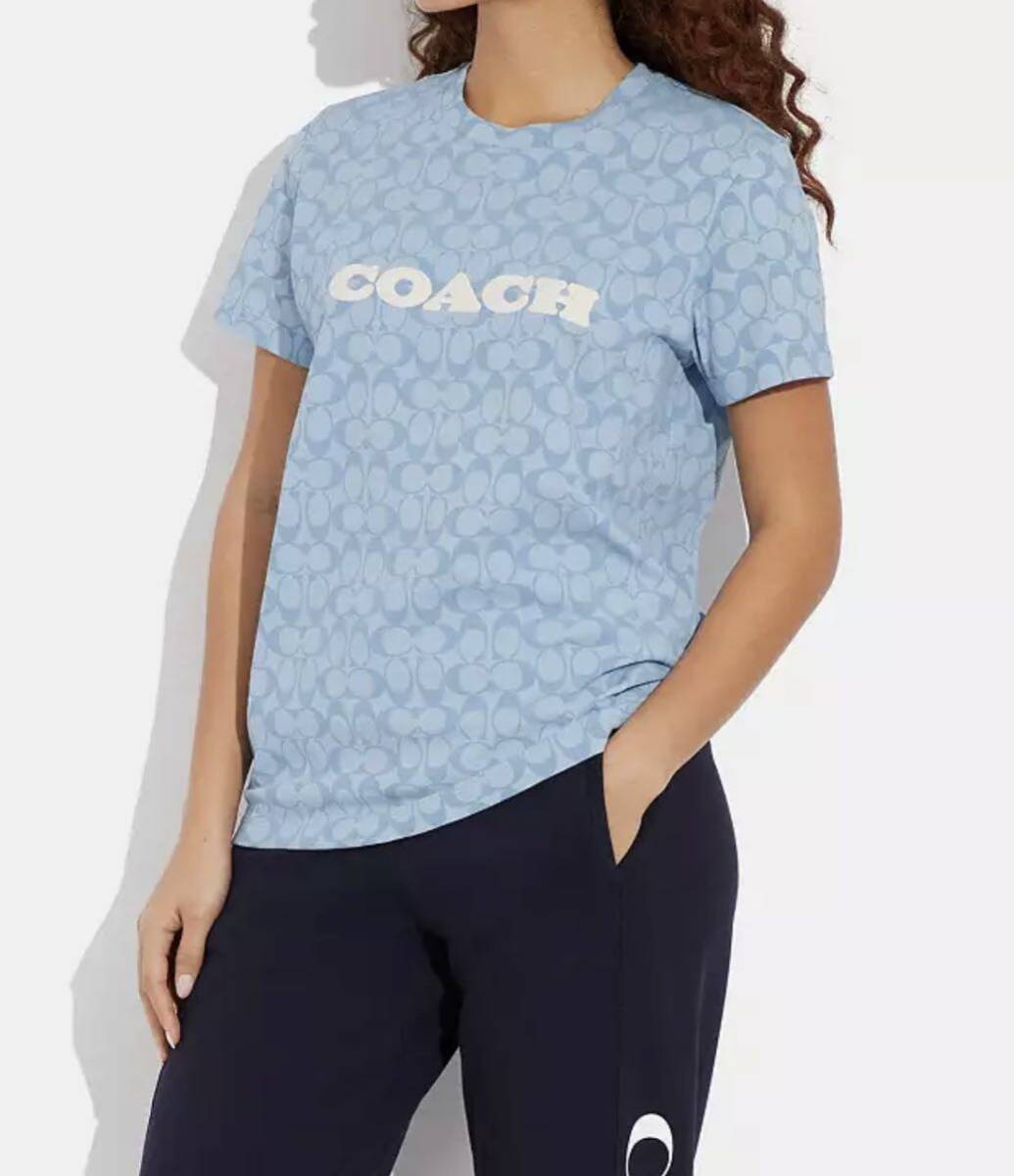  new goods COACH signature car n blur - T-shirt S blue multi cotton 100%