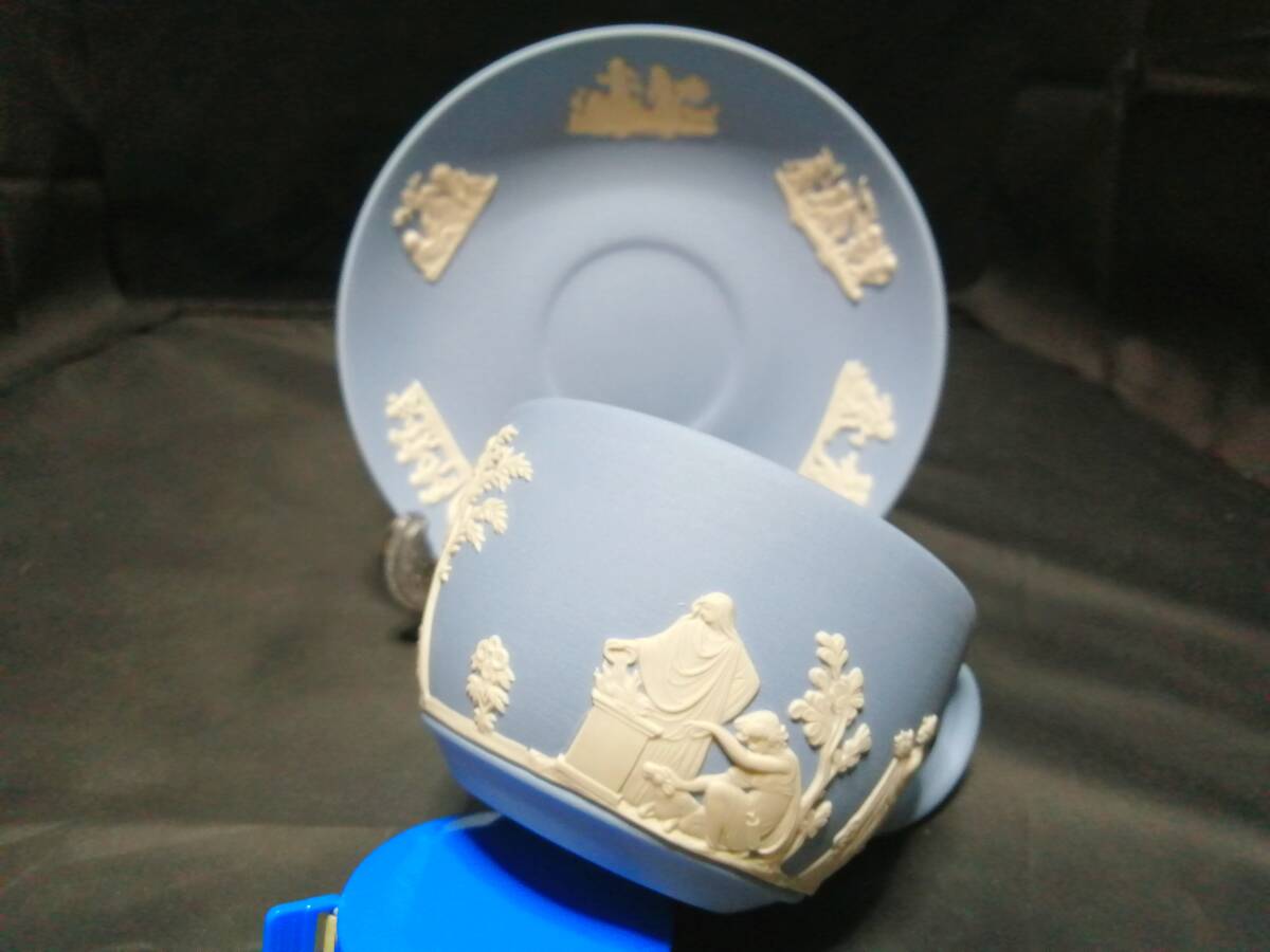 未使用◇自宅保管 ウェッジウッド ジャスパー ブルー カップ＆ソーサー WEDGWOOD A