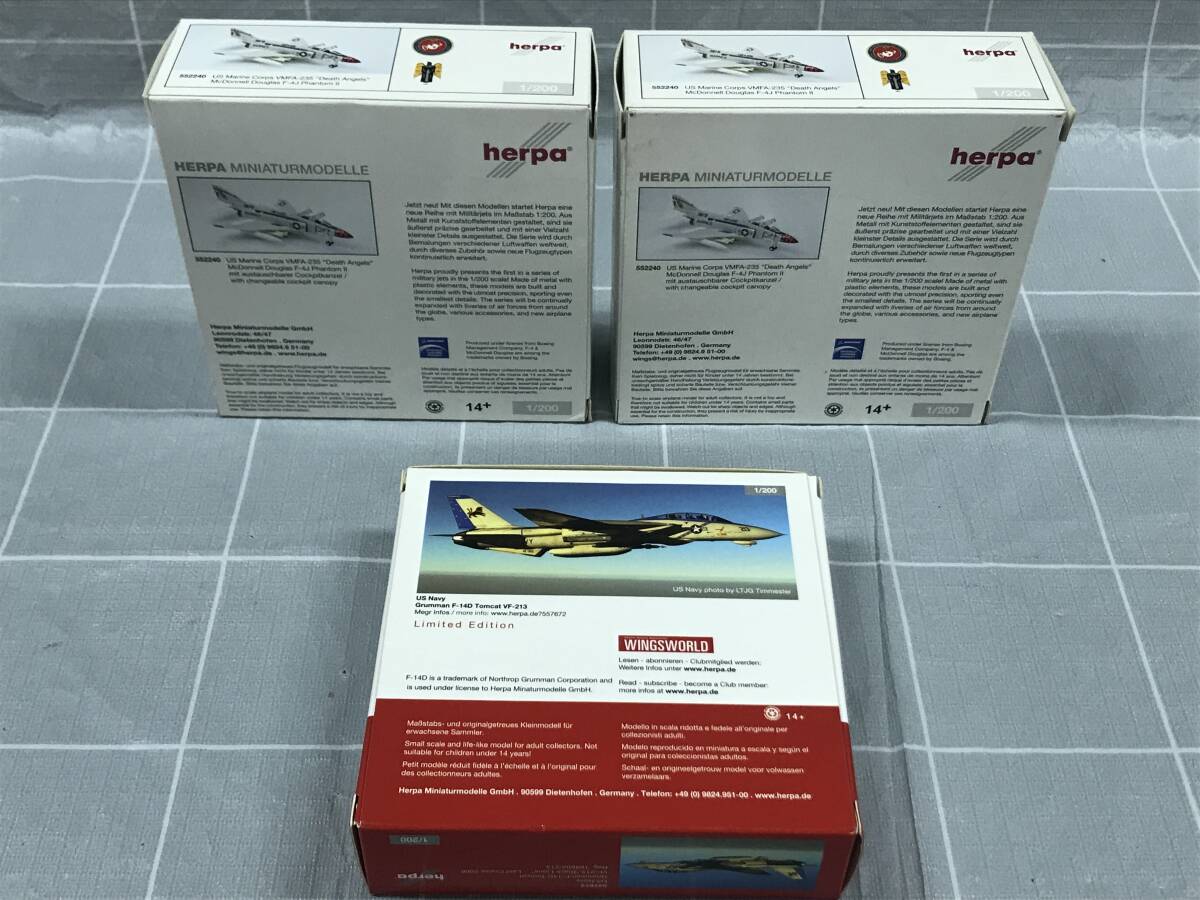 herpa ヘルパ US Navy Grumman F-14D Tomcat US Marine Corps VMFA-235 Death Angels Phantom ll 1/200 おまとめ3点 戦闘機 模型 趣味の画像2