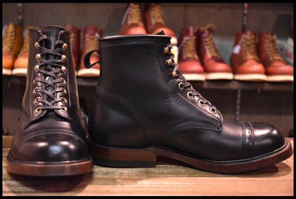 【7.5 美品】RRL ダブルアールエル バワリーブーツ BOWERY BOOTS ブラック 黒 メダリオンキャップトゥ 編み上げ レースアップ HOPESMORE_画像2