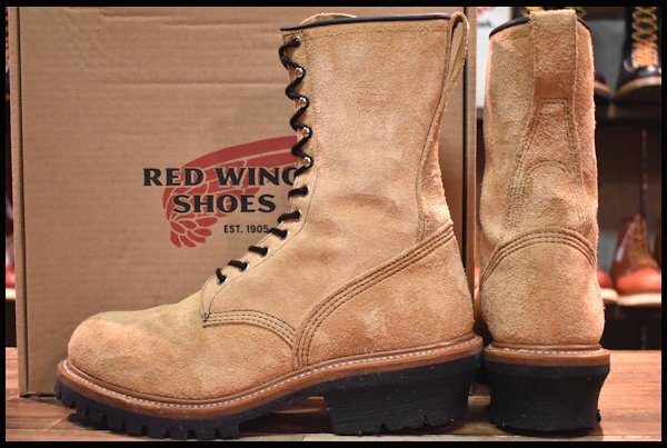 [9.5D box attaching beautiful goods 19 year ] Red Wing 9211 suede roga- tongue bru hyde rough out braided up beige boots redwing HOPESMORE