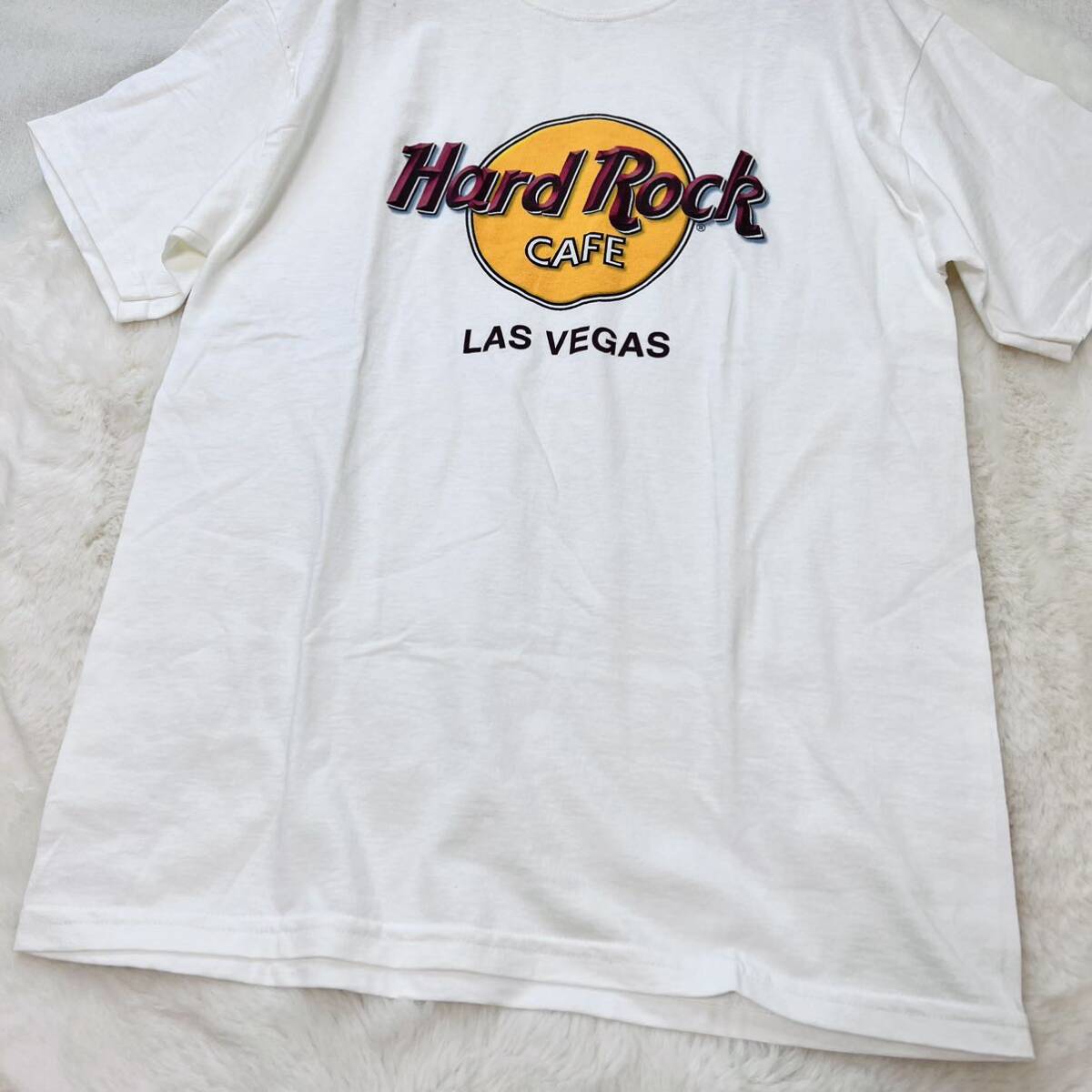 【未使用】Hard Rock cafe LASVEGAS ハードロックカフェ ラスベガス バックプリントTシャツ 白 M クルーネック ホワイト 古着 半袖 A5419_画像4