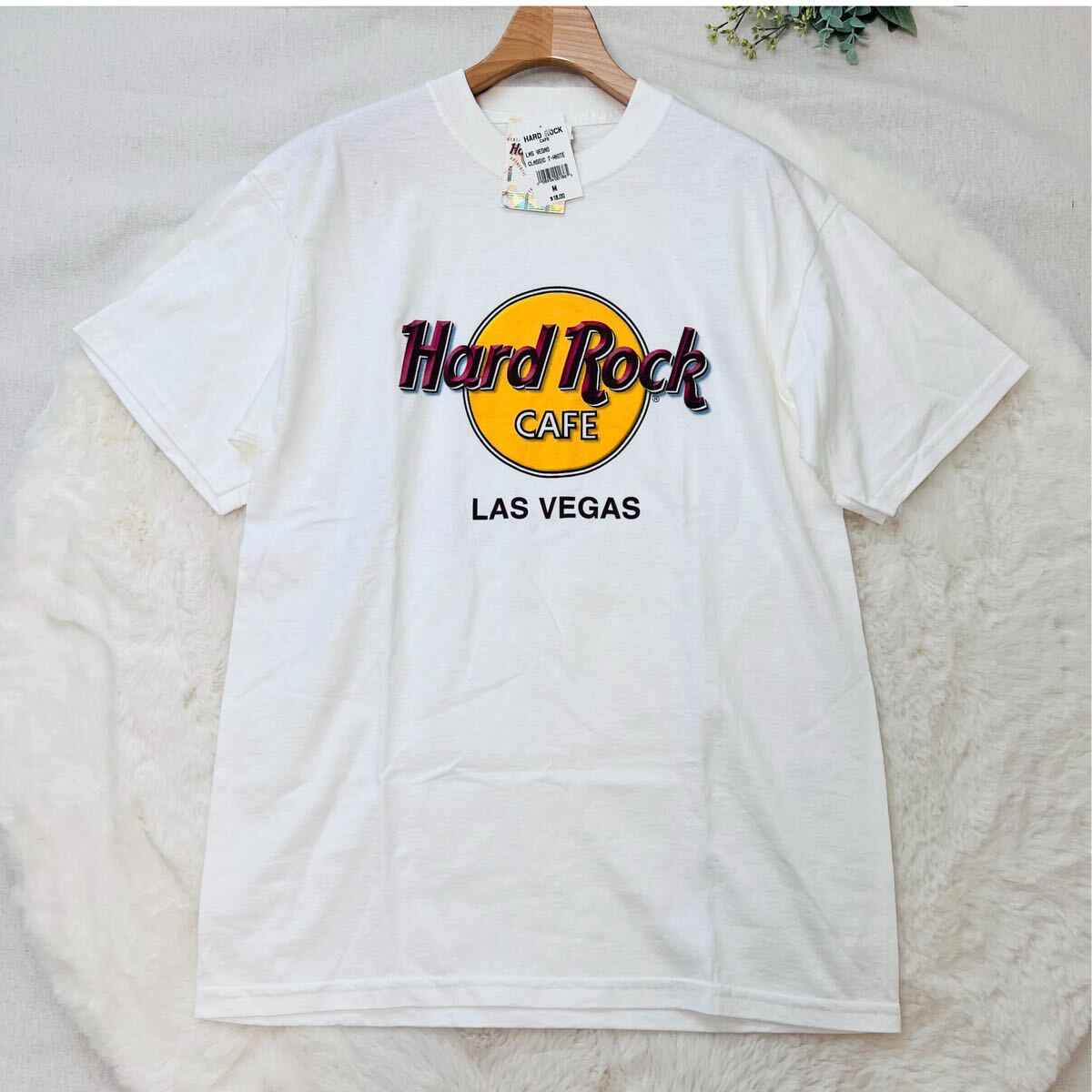 【未使用】Hard Rock cafe LASVEGAS ハードロックカフェ ラスベガス バックプリントTシャツ 白 M クルーネック ホワイト 古着 半袖 A5419_画像1