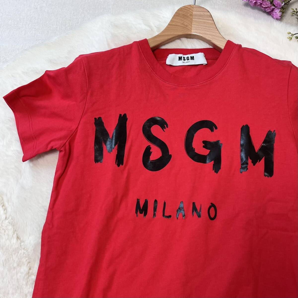 MSGM（エムエスジーエム）筆文字Tシャツ　赤 レッド 半袖Tシャツ 半袖 コットン レディース XS 人気完売品 A5426_画像4