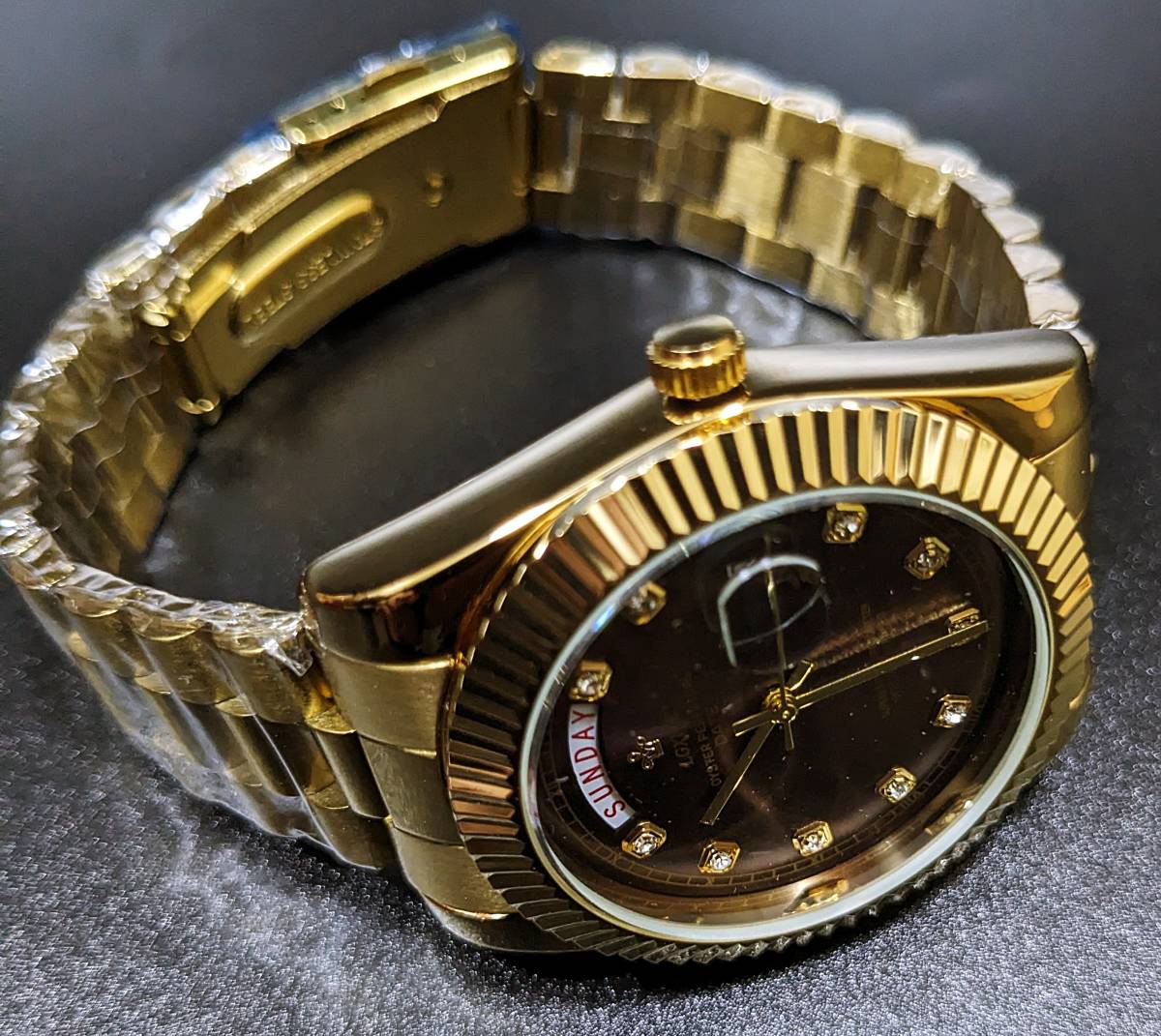 【送料無料】LGXIGE デイデイトスタイル ゴールド グレイ ハイエンド ロレックス系オマージュ ウォッチ 腕時計 高級 メンズ サファイアの画像4