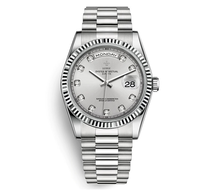 【送料無料】LGXIGE デイデイトスタイル シルバーホワイト ハイエンド ロレックス系オマージュ ウォッチ 腕時計 高級 メンズ サファイアの画像1