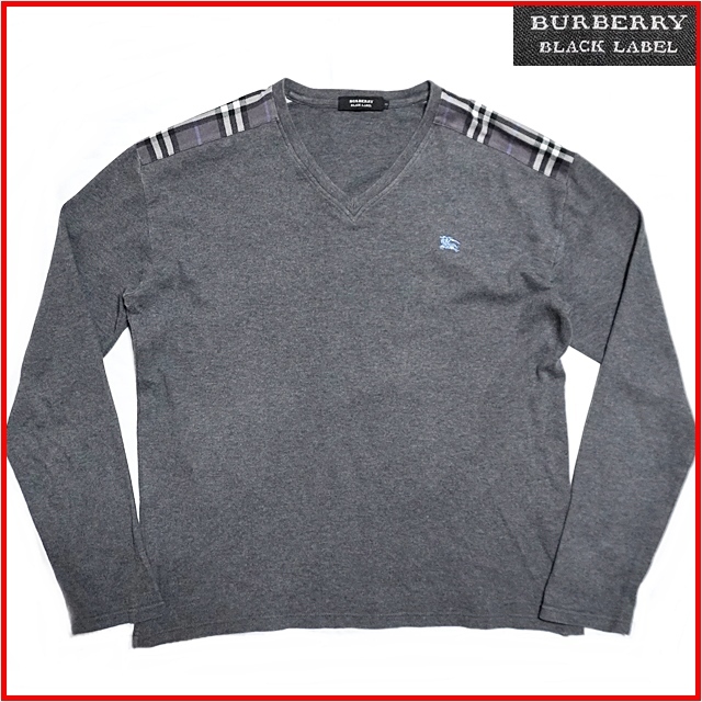 即決★BURBERRY BLACK LABEL★メンズ3≒L位 長袖コットンシャツ バーバリーブラックレーベル 廃番 グレー Tシャツ ノバチェック 三陽商会_画像1