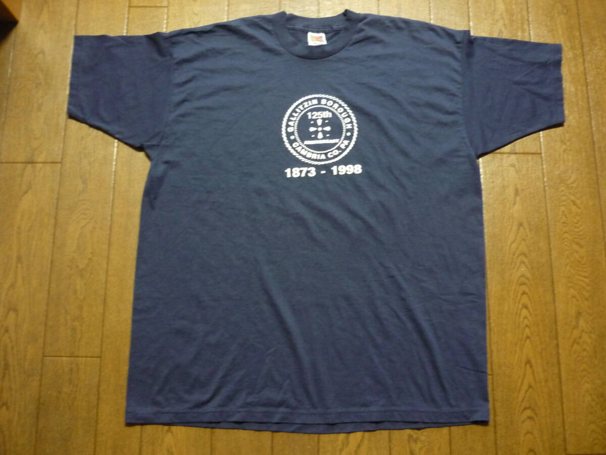 90s　ヴィンテージ　FRUIT OF THE LOOM BEST　半袖　Tシャツ　GALLITZIN BOROUGH　ガリチィン自治区　125周年記念　サイズXXL_画像1