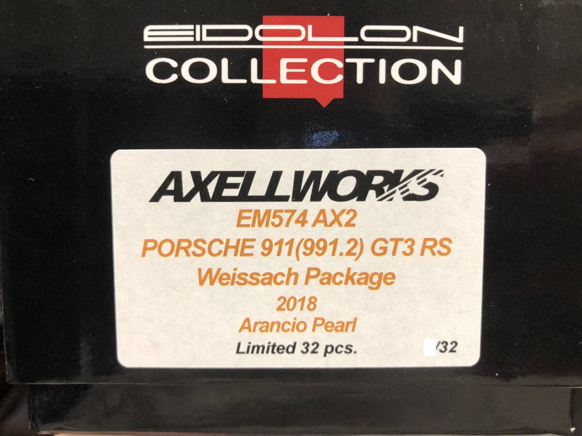 AXELLWORKS 1/43 PORSCHE 911 GT3 RS Weissach Package Arancio Pearl Make Up EIDOLON アクセルワークス ポルシェ メイクアップ オレンジ_画像4