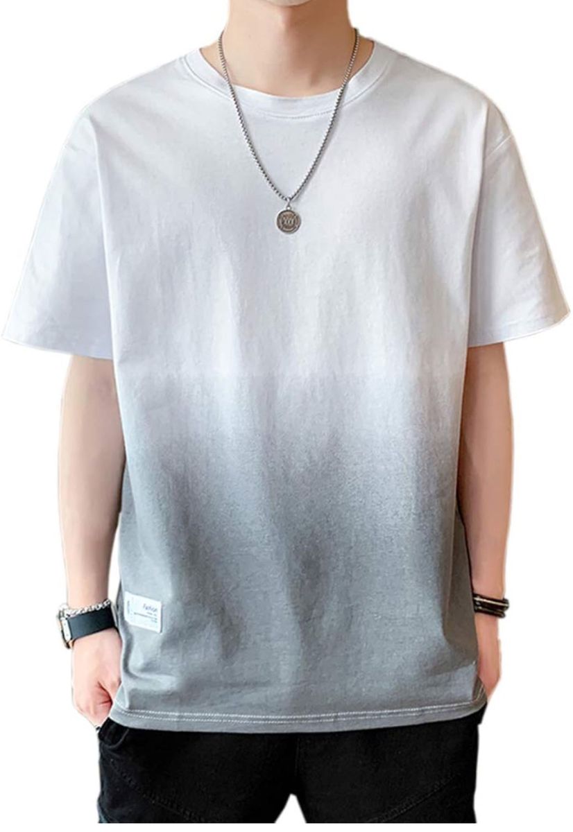 Tシャツ メンズ 半袖 夏服 綿 ビッグt グラデーション カットソー カジュアル ゆったり おしゃれ 丸襟 快適 軽い 柔らかい