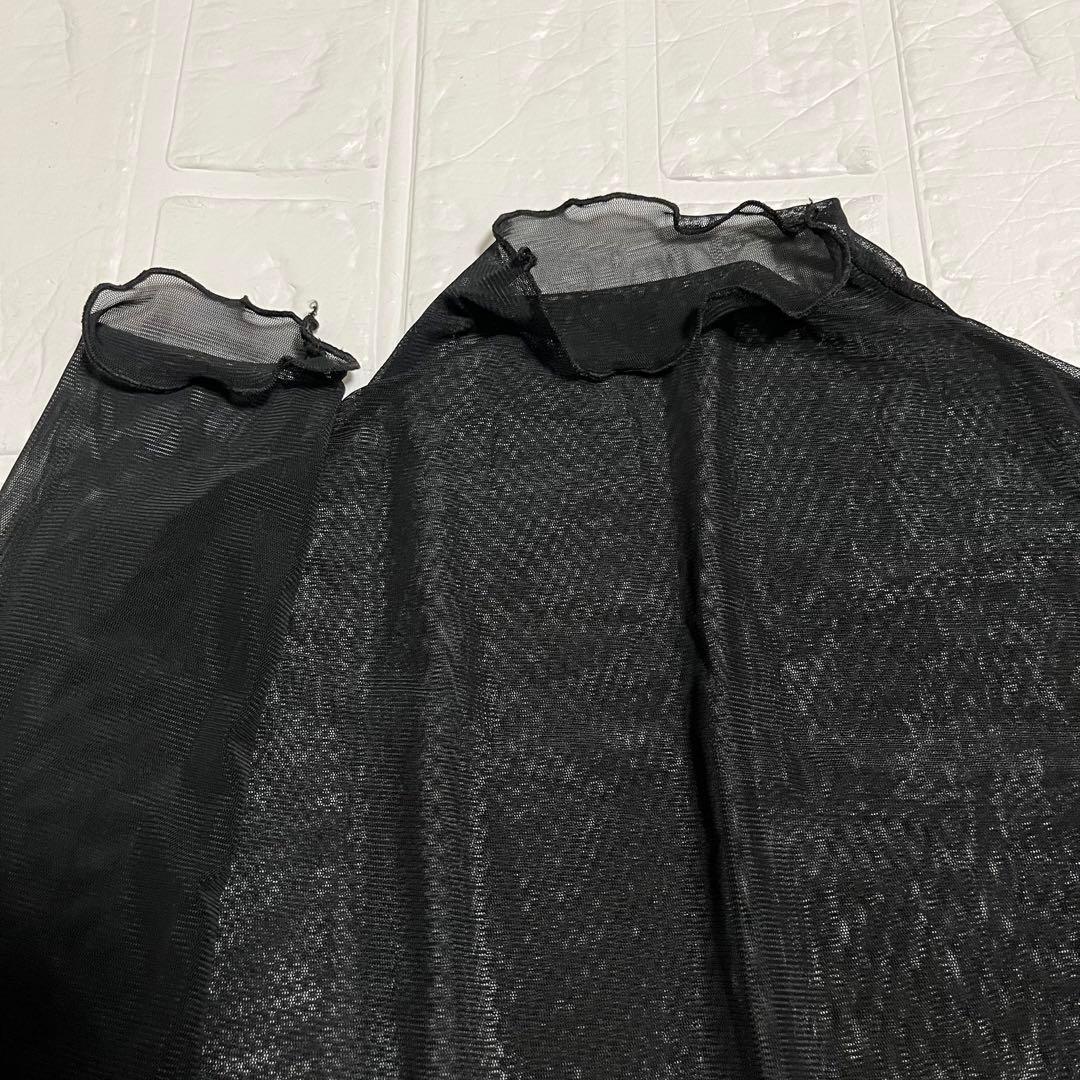 シアートップス ブラック メロウ襟・袖・裾 カットソー 透け感 伸縮性 韓国の画像8