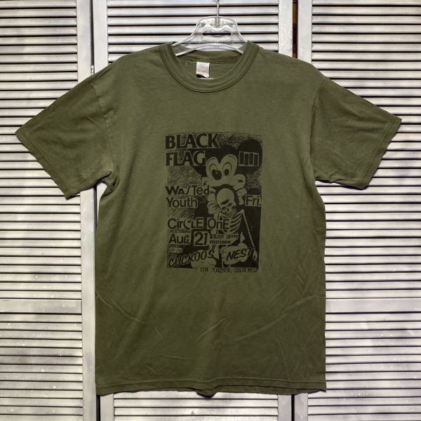 1スタ 最落無し AENW ブラックフラッグ BLACK FLAG ミッキー バンド Tシャツ カーキ 90s 00s Y2K VINTAGE ビンテージ 古着_画像2