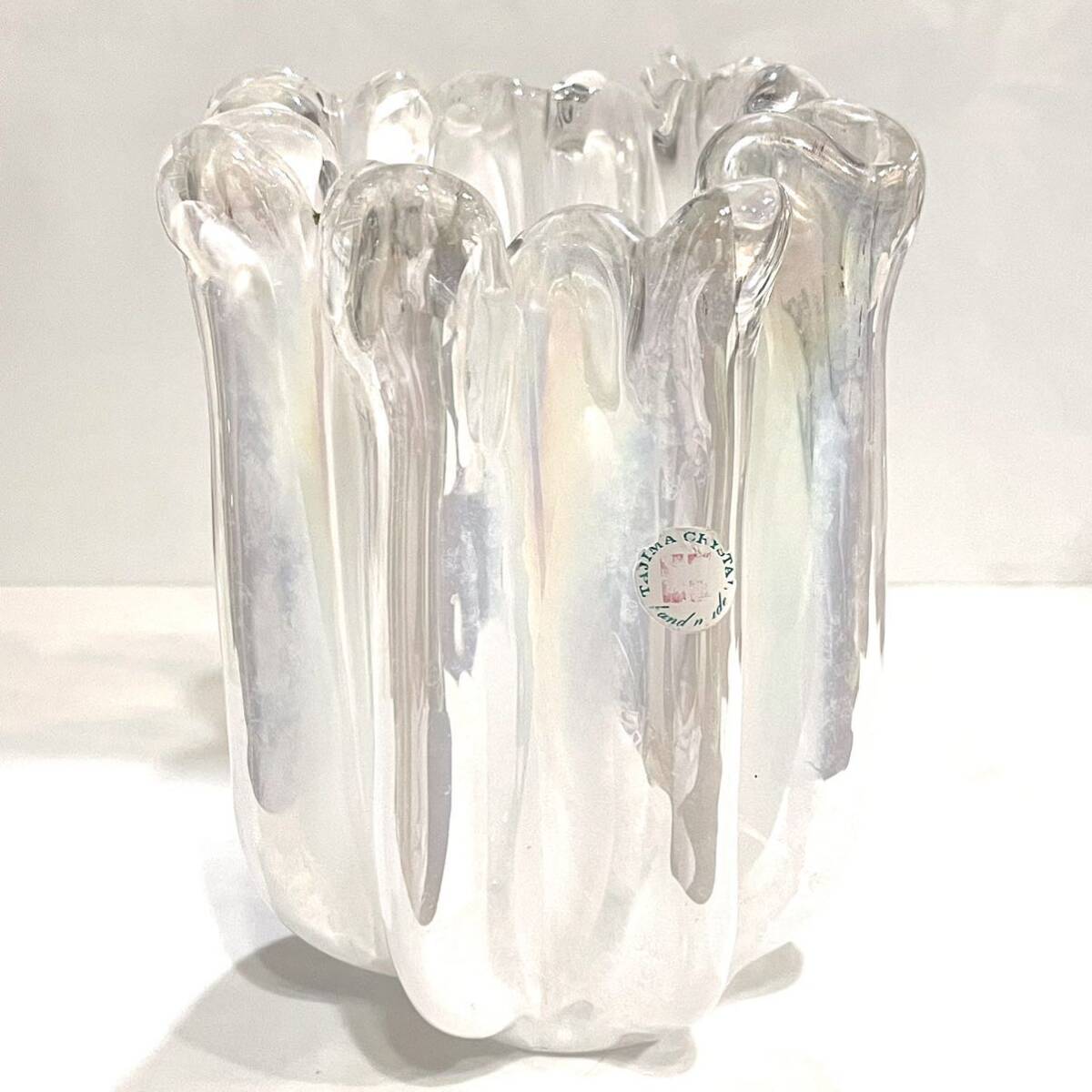 花瓶 TAJIMA CRYSTAL ホワイト オーロラ フラワーベース 花器 クリスタルガラス k24041910の画像1