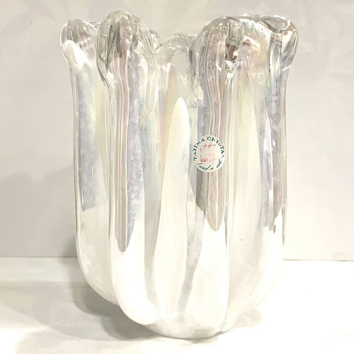 花瓶 TAJIMA CRYSTAL ホワイト オーロラ フラワーベース 花器 クリスタルガラス k24041910の画像2