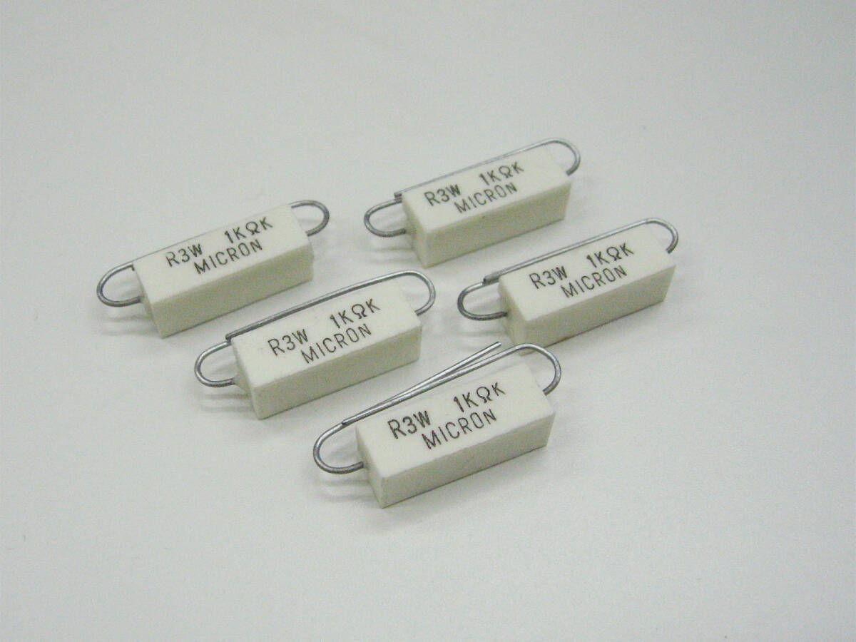 ★☆（管RG020） MICRON セメント抵抗 3W 1kΩ 5本セット / NOS Wirewound Resistors 5pcs☆★_画像1