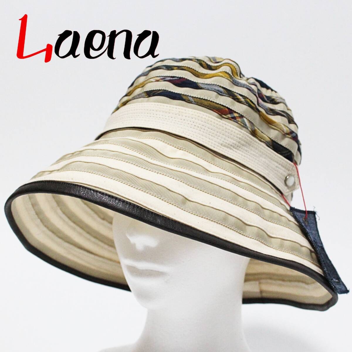 新品 Laena ラエナ ボーダーチェック柄 折り畳み可能 ワイヤーバケットハット 57.5cm マルチカラー　Ｋ3576_画像1