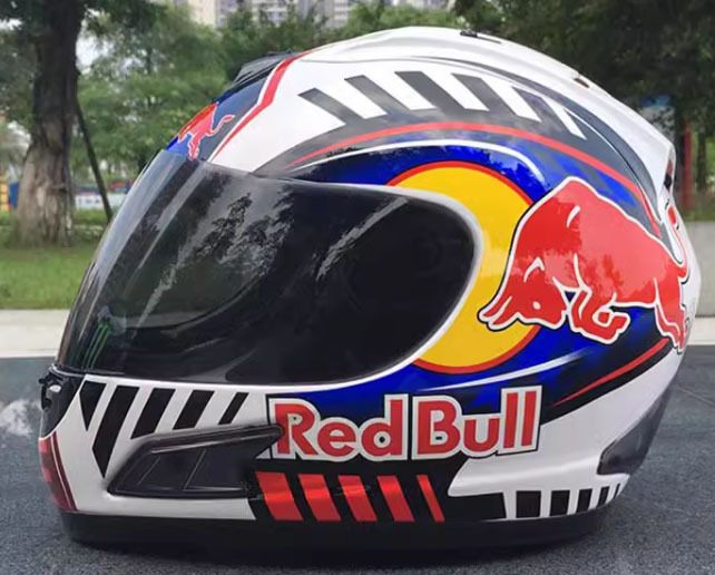 新品 バイク オンロード ヘルメット レッドブルー REDBULL フルフェイスヘルメット インナー丸洗い可  Mサイズの画像1