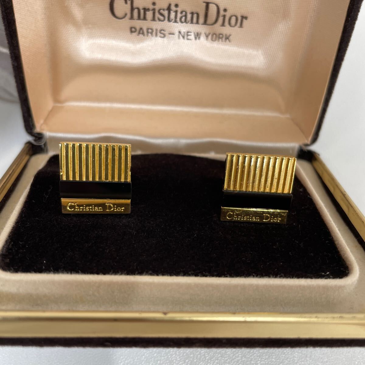 G◎ Christian Dior クリスチャン ディオール カフス オニキス ゴールド ブラック キズ汚れ有りの画像3
