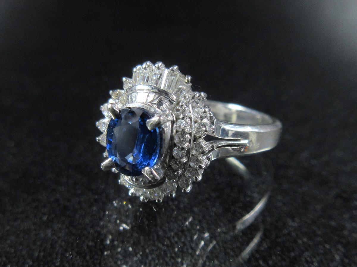 【ヴィンテージ ジュエリー】Pt900 オーバルカット サファイア ダイヤモンド リング 15号 0.82ct D0.48ct　J5_画像4