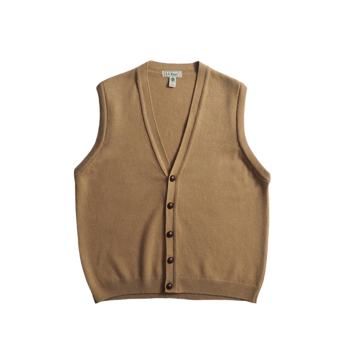 お歳暮 人気 エルエルビーン L.L.Bean スコットランド製 ニット ベスト キャメル色 美品 メンズ 男性用