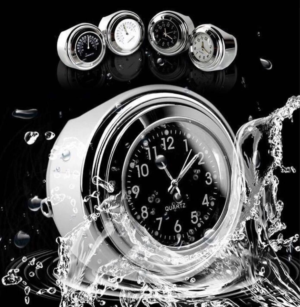 バイク 時計 黒×黒 アナログ ハンドル取付 夜光 オートバイ ウォッチ ブラック 防水 バイク オートバイ 防雨 マットブラック