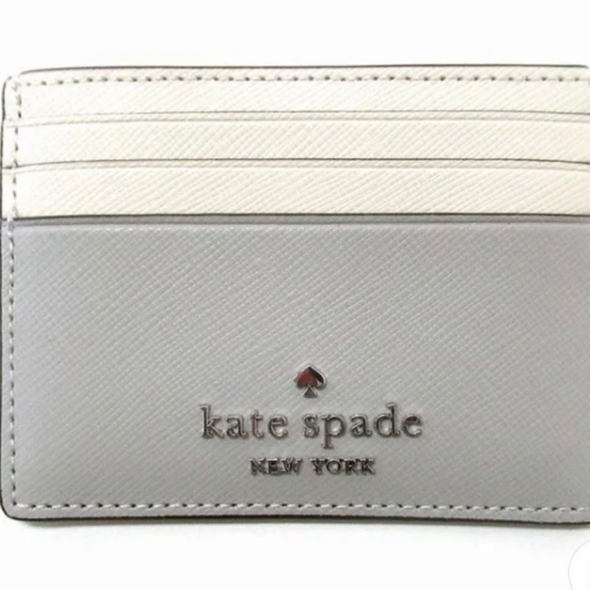 Katespade ケイトスペード 名刺入れ　カードケース　カードホルダー 定期入れ レザー パスケース カード入れ　グレー　白