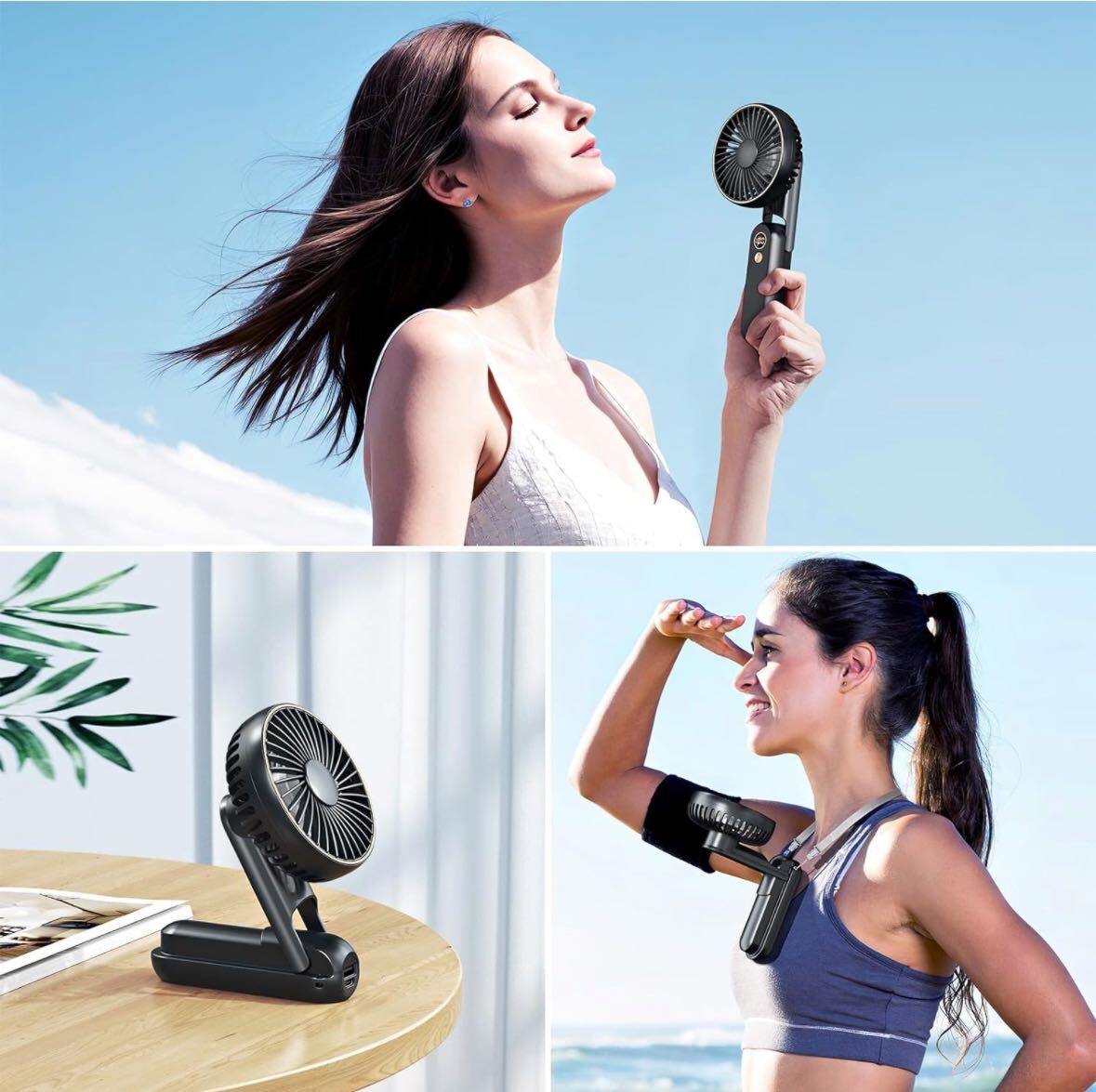  handy fan handy electric fan in stock electric fan 20dB quiet sound mobile electric fan 3000mAh battery built-in maximum 24 hour continuation use 5 -step air flow adjustment black 