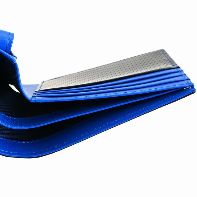◆F73 新品 定価14,850円 ランバン オン ブルー LANVIN en Bleu 牛革二つ折り財布 紺 パンチングレザーの画像8
