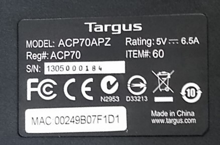 ♪TARGUS ターガス ACP70APZ USB3.0 Dual Video Docking Station ドッキングステーション E42513E @80♪の画像8