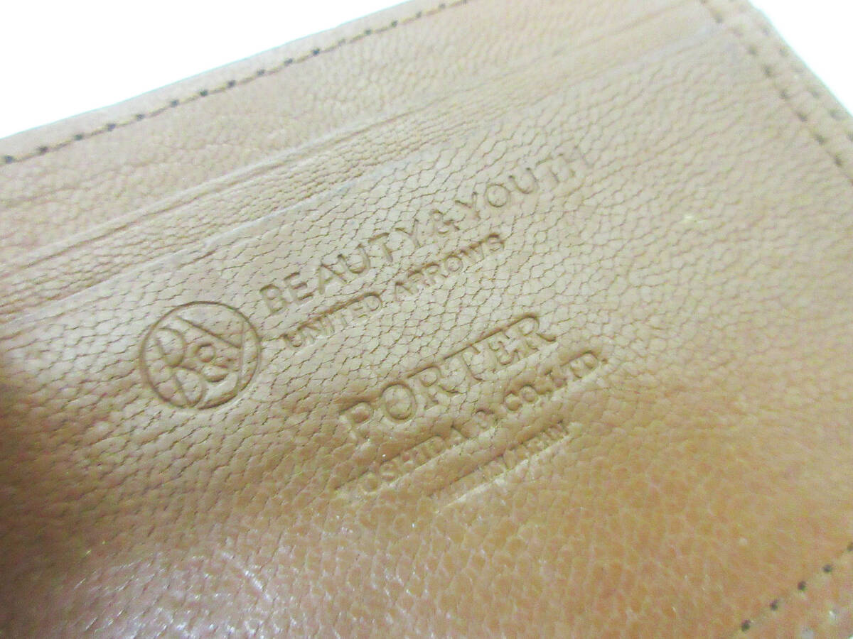 N8635[ чехол для пропуска ]BEAUTY&YOUTH UNITED ARROWS PORTER двойной имя * натуральная кожа * Porter Yoshida bag * чехол для проездного билета футляр для карточек * б/у *