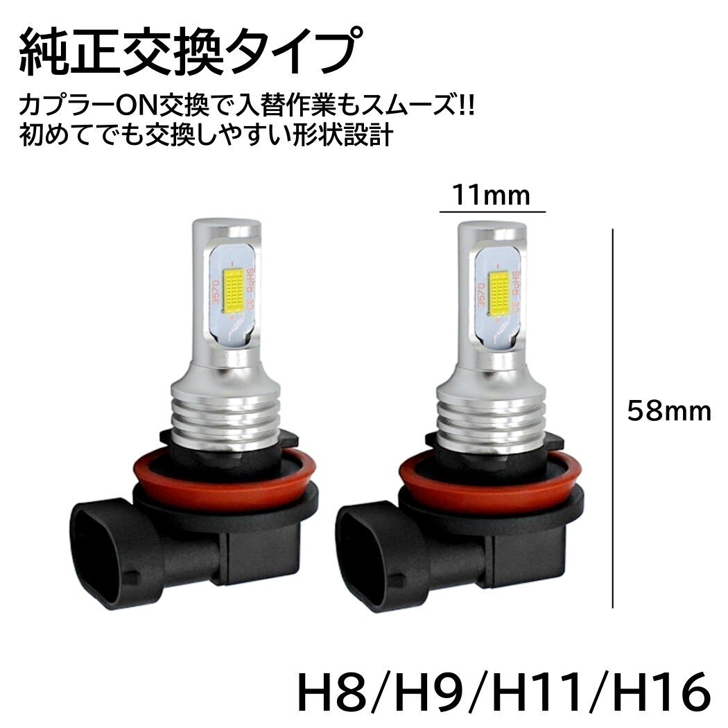 【送料無料】爆光LED 3570chip ハイパワー LED LEDフォグランプ 2個 H8 H9 H11 H16 6000K 12V ホワイト フォグライト 6000Kの画像2