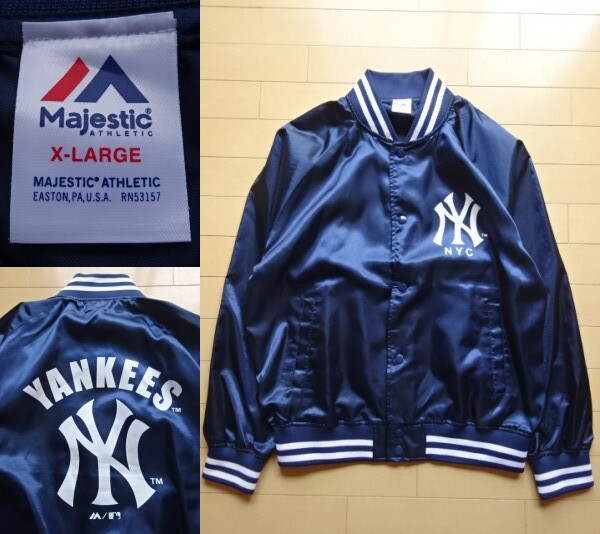 【Majestic】MLB ニューヨーク ヤンキース ナイロンスタジャン ネイビー SIZE:XL (マジェスティック)の画像1