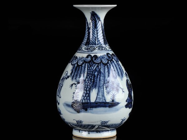 【流】中国美術 染付花瓶 高21.5cm TS138の画像3