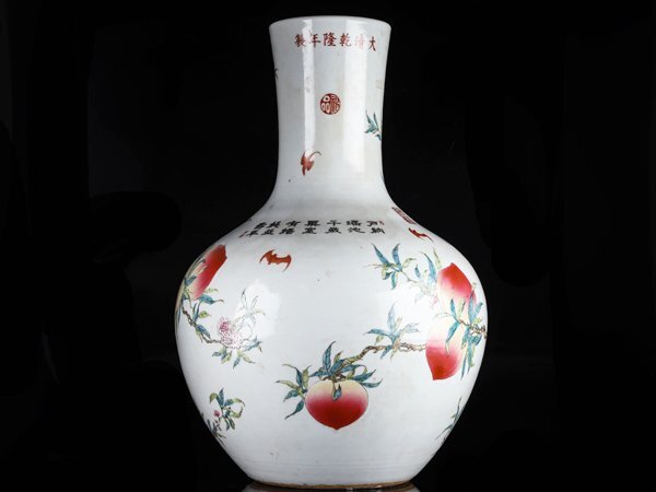 【流】中国 粉彩 桃図 大花瓶 天球瓶 高68cm TS169◎の画像3