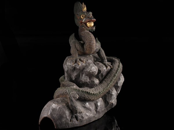 【流】古美術品 木彫龍彫刻置物 在銘 高47cm TS265_画像3