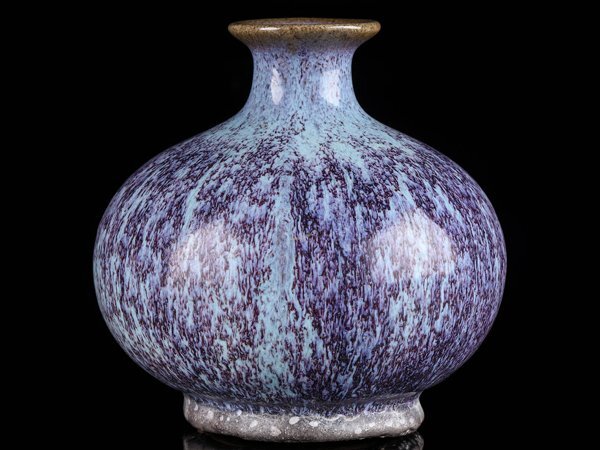 【流】中国美術 辰砂 丸型 花瓶 高16cm DH818の画像1