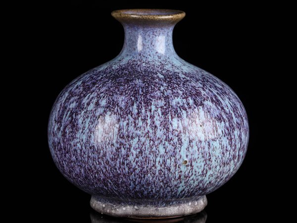 【流】中国美術 辰砂 丸型 花瓶 高16cm DH818の画像3