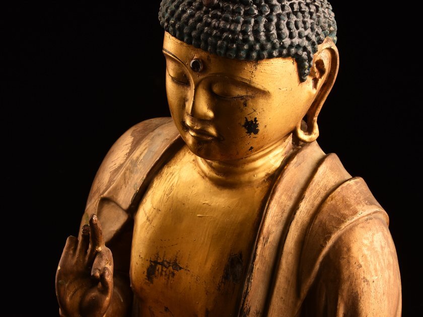 仏教美術 木彫 金彩 阿弥陀如来像 時代物 高35.5cm(A511) Yahoo!オークション - 【流】仏教美術 本時代 木彫金彩阿弥陀