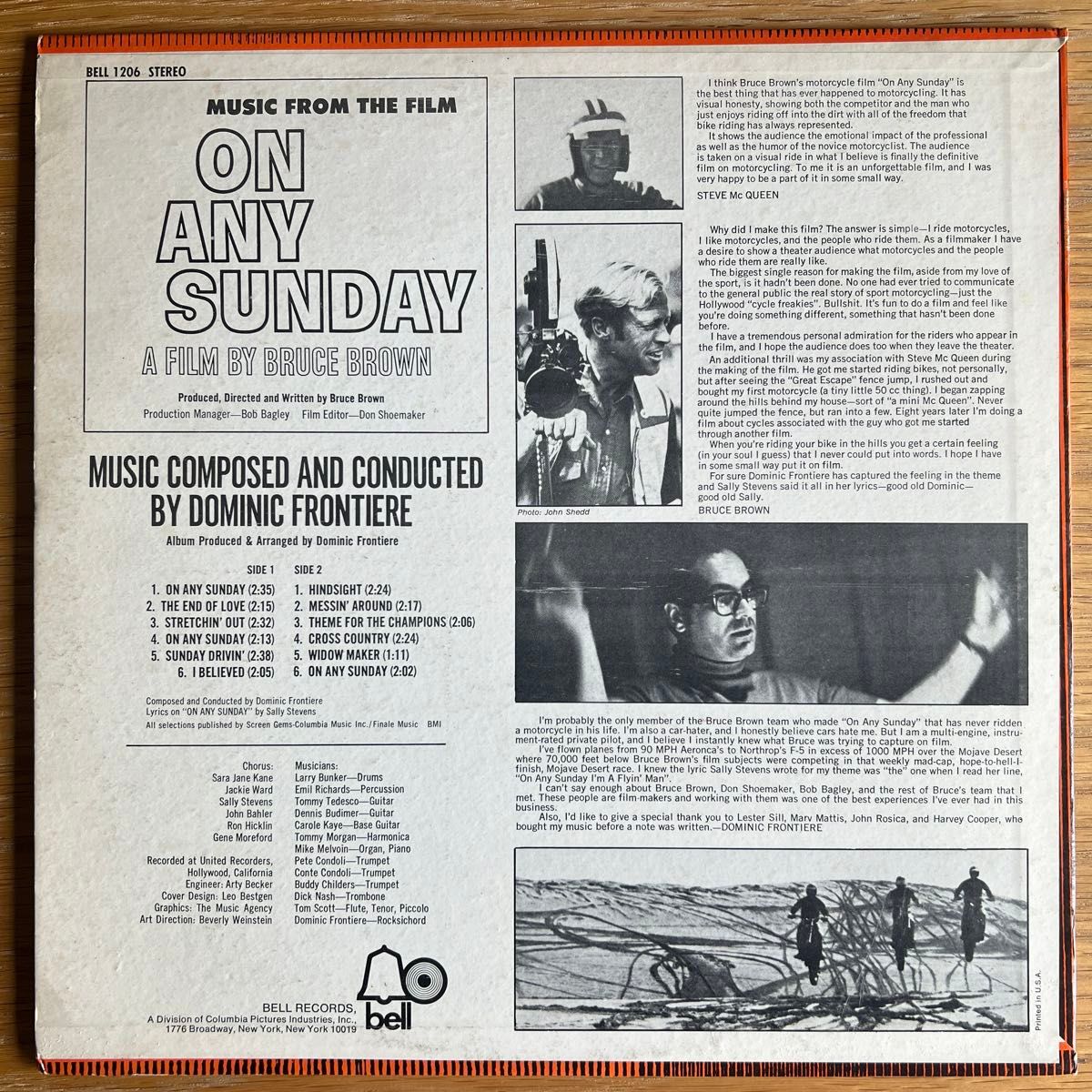 DOMINIC FRONTIERE OST On Any Sunday US ORIG LP 1971 BELL 1206