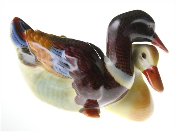 n477 HEREND ヘレンド ハンドペイント おしどり 2羽の水鳥 バード フィギュリン オブジェ 飾物の画像3