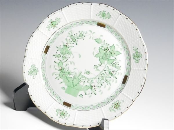 k144 HEREND ヘレンド インドの華 グリーン プレート 大皿 25.5cmの画像1