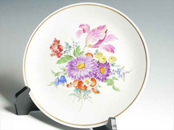 K69 Meissen マイセン 金彩 フラワーブーケ プレート 飾皿 大皿 25.5cmの画像1