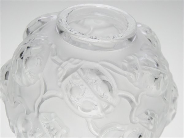 n543 LALIQUE ラリック フロステッド クリスタル てんとう虫 レリーフ ベース 花瓶 飾壷の画像3