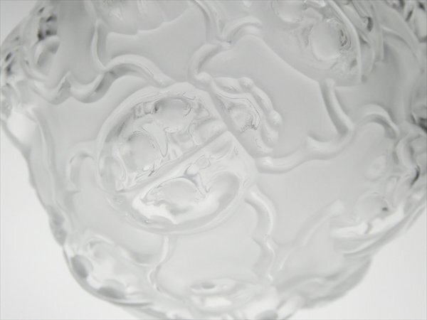 n543 LALIQUE ラリック フロステッド クリスタル てんとう虫 レリーフ ベース 花瓶 飾壷の画像4