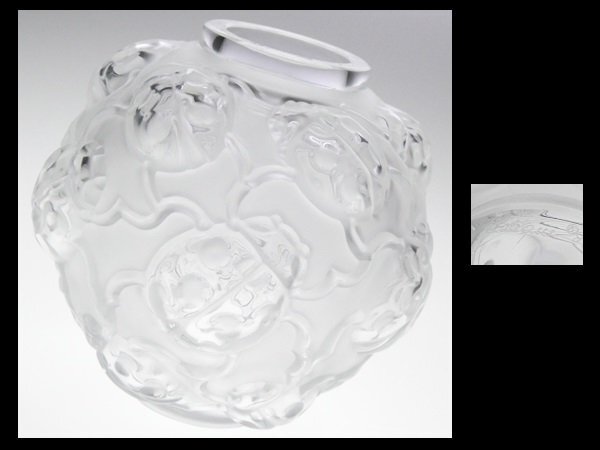 n543 LALIQUE ラリック フロステッド クリスタル てんとう虫 レリーフ ベース 花瓶 飾壷の画像1
