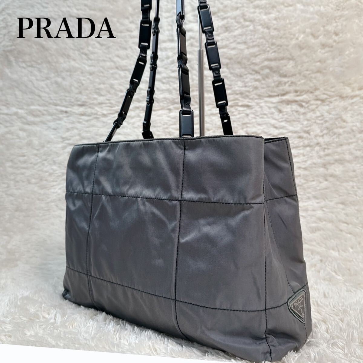 プラダ ショルダーバッグ トートバッグ ナイロン テスート ポコノ ブラック プラチェーン PRADA 肩がけ ヴィンテージ 白タグの画像1