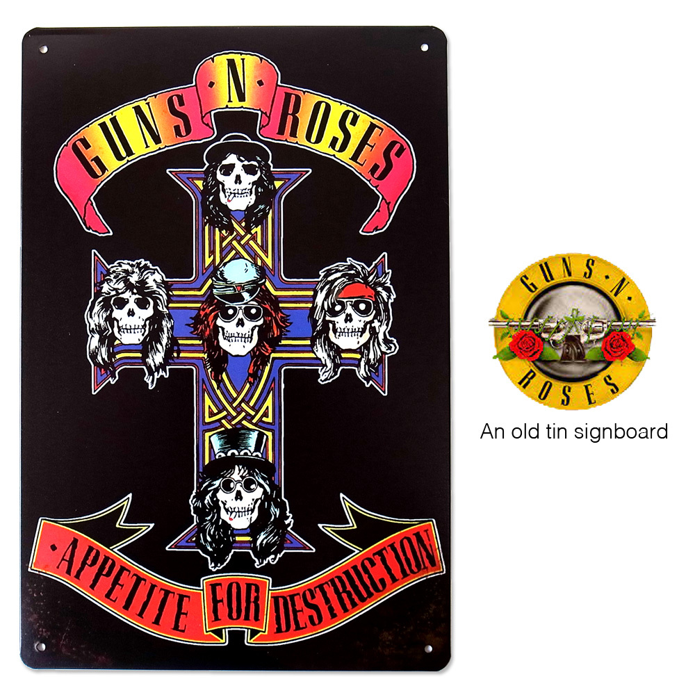 Guns N' Roses ガンズ アンド ローゼズ GN'R ブリキ看板 20cm×30cm アメリカン雑貨 サインボード バー レトロ グランジ ロック アメリカの画像1